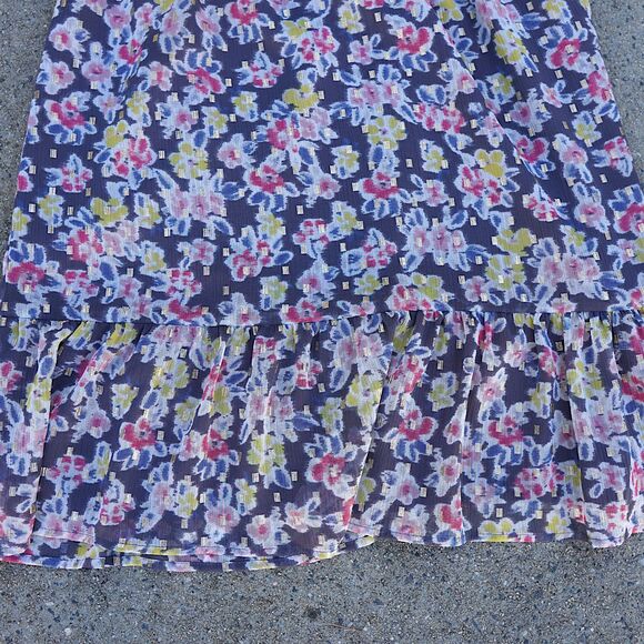 LOFT NWT Floral Sheer Long Sleeve Mini Dress Small Ruffled Tiered Hem - Picture 3 of 12